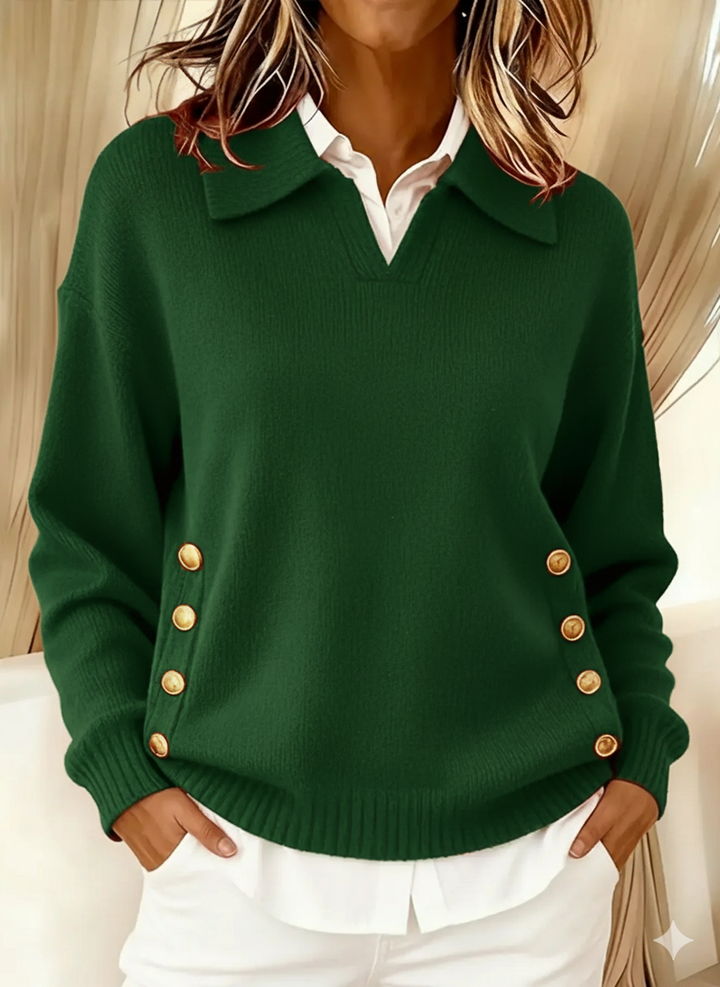 Vicenta™ | Sweter z kołnierzykiem polo i guzikami