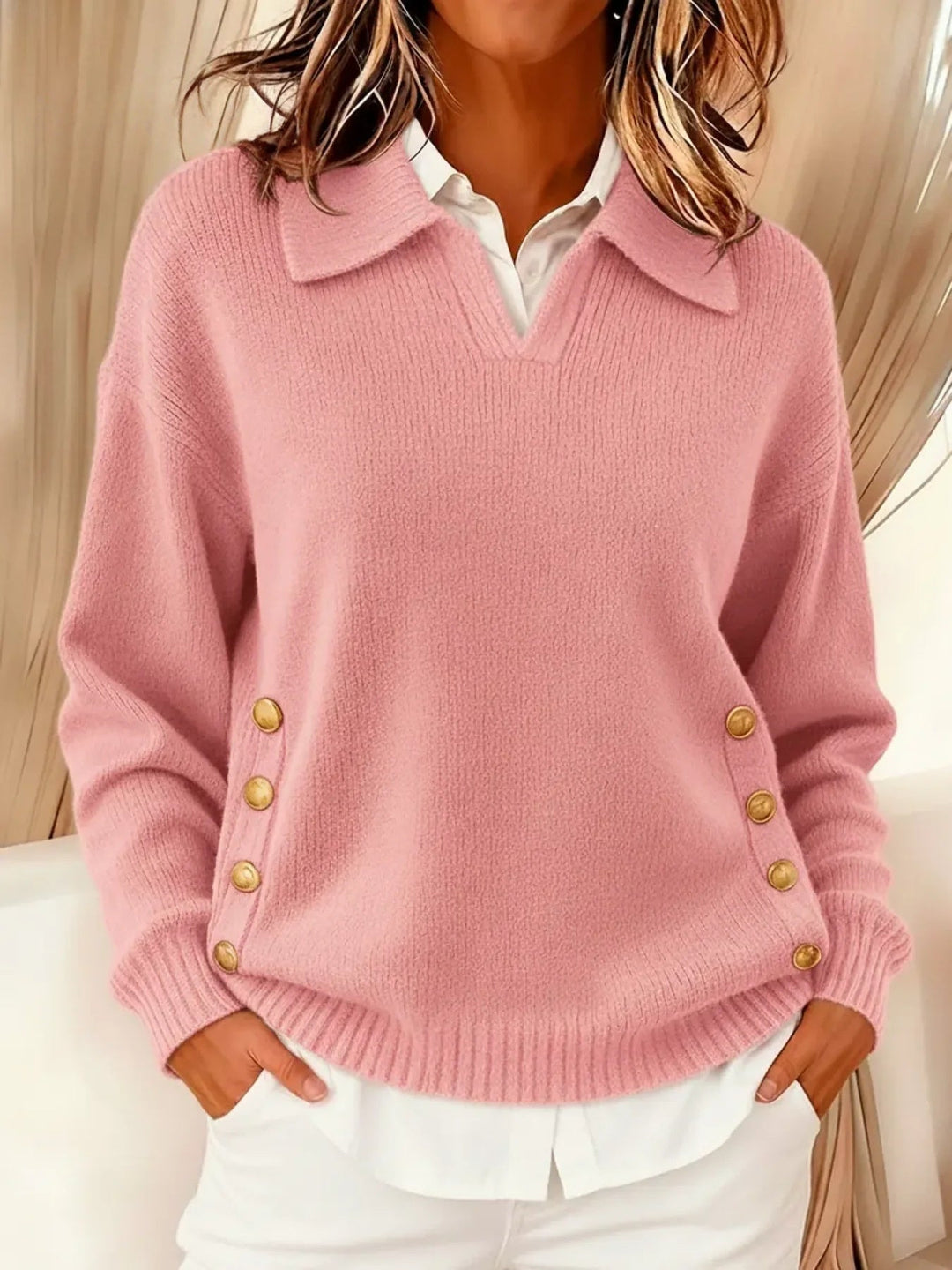 Vicenta™ | Sweter z kołnierzykiem polo i guzikami
