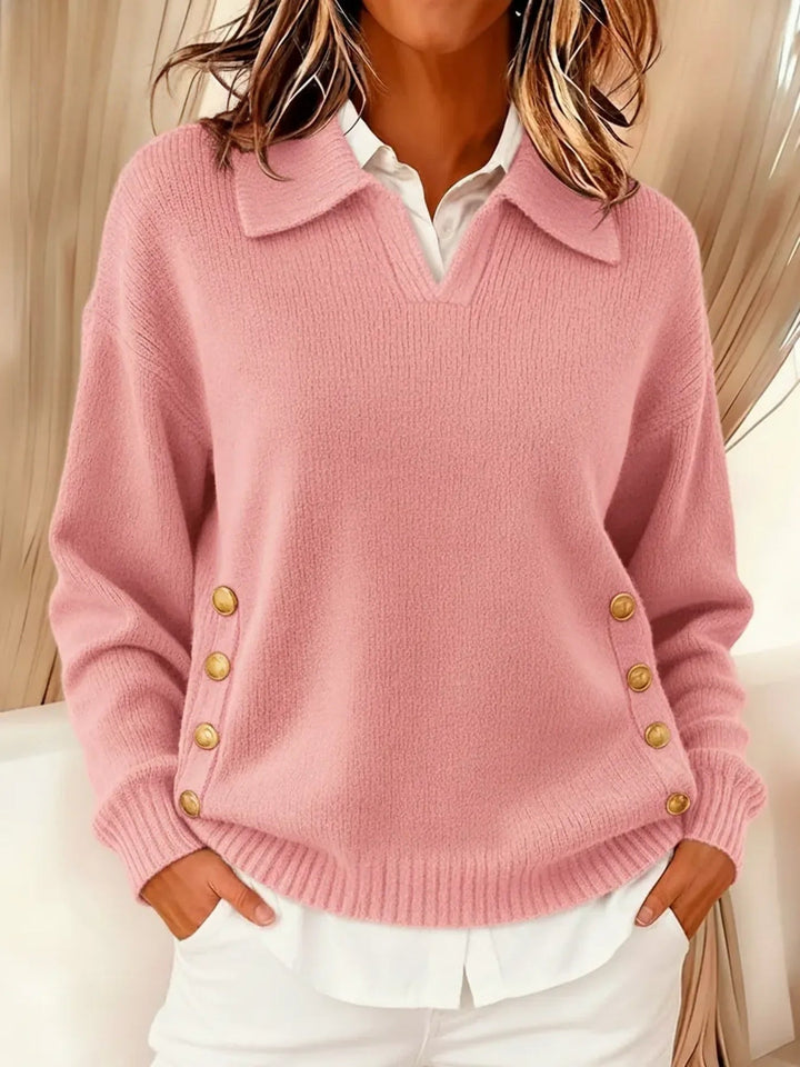 Vicenta™ | Sweter z kołnierzykiem polo i guzikami