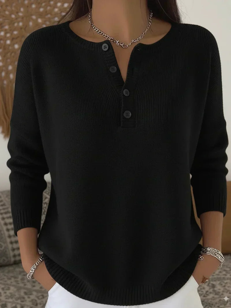 Helena™ | Sweter z dzianiny z guzikami przy dekolcie Henley