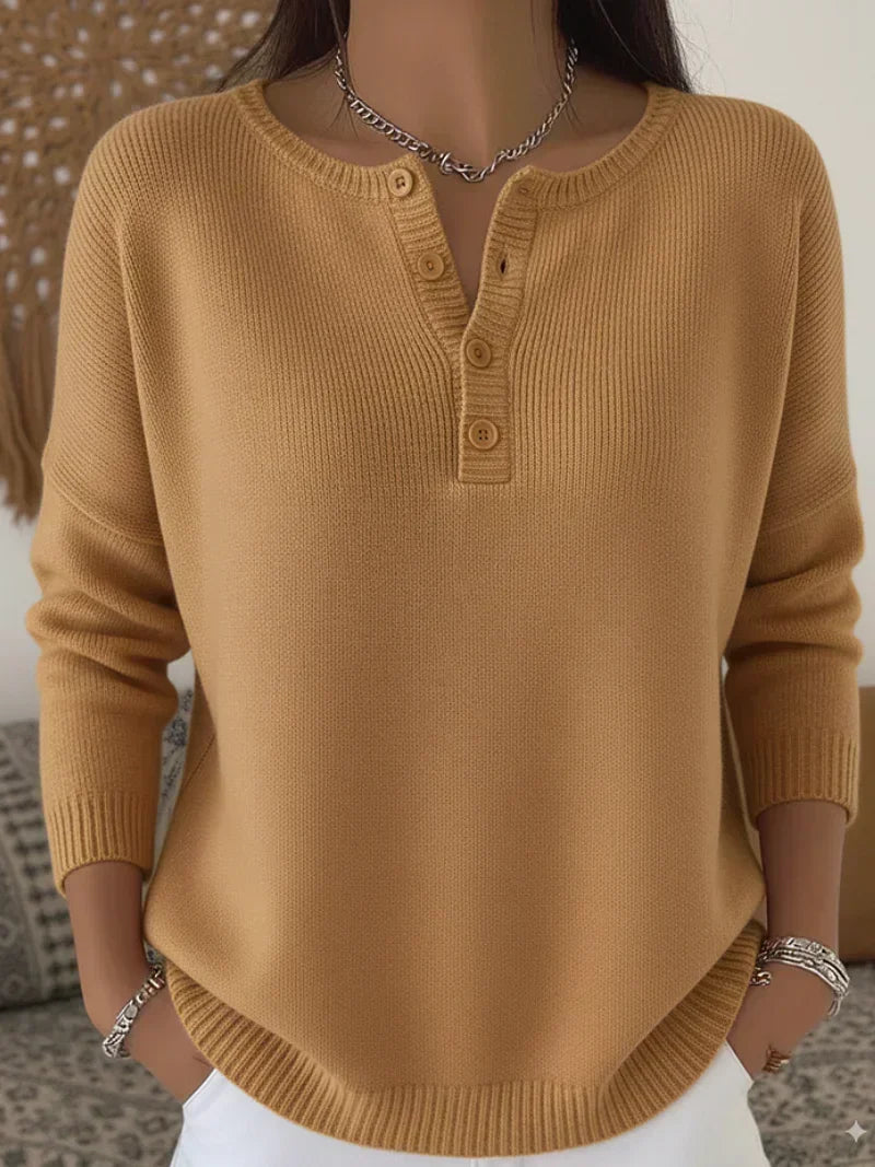 Helena™ | Sweter z dzianiny z guzikami przy dekolcie Henley