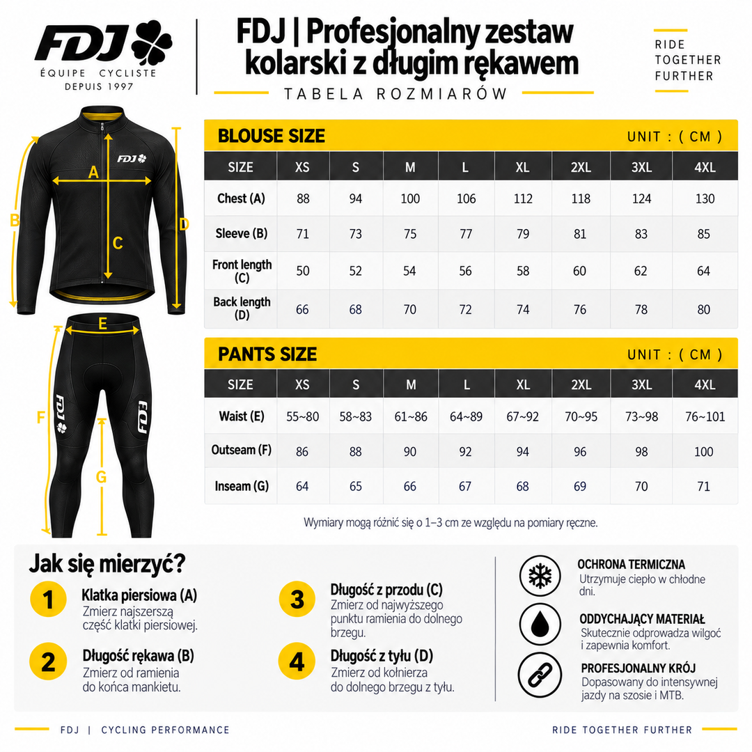 FDJ | Profesjonalny zestaw kolarski z długim rękawem