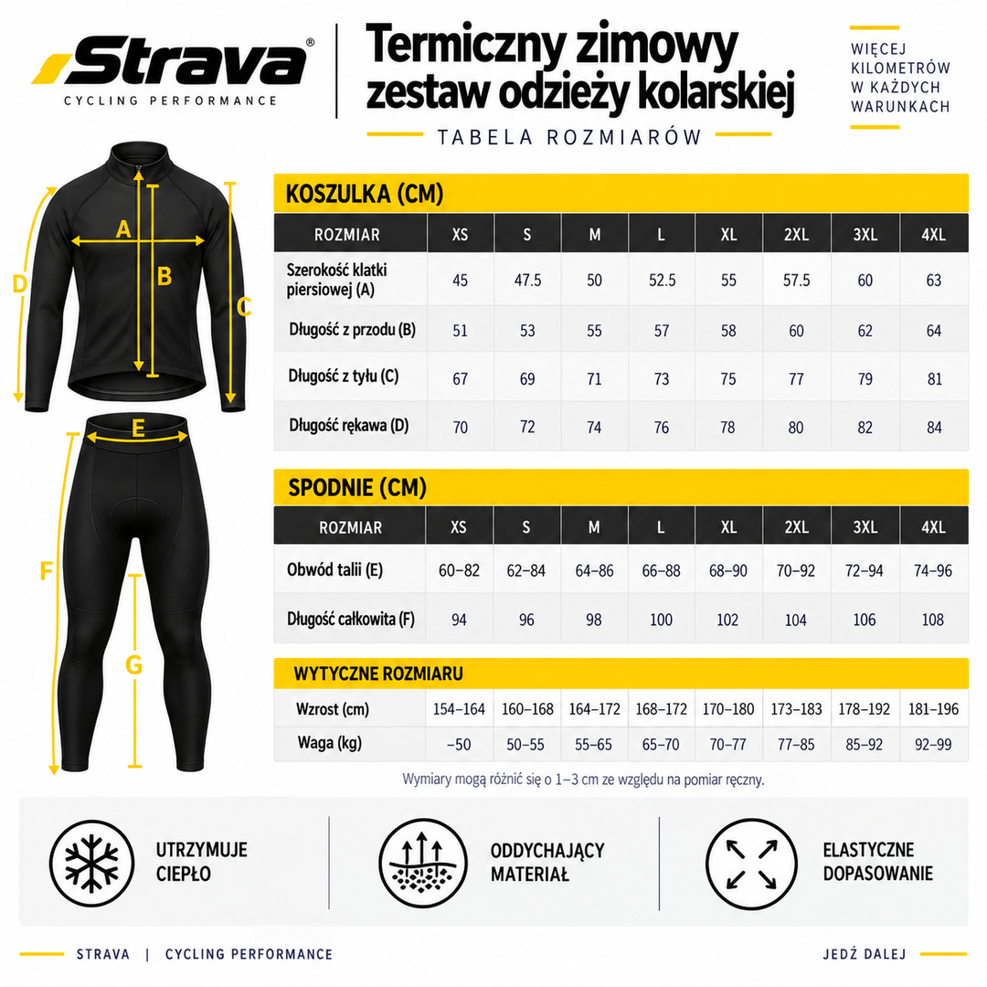 Termiczny zimowy zestaw odzieży kolarskiej