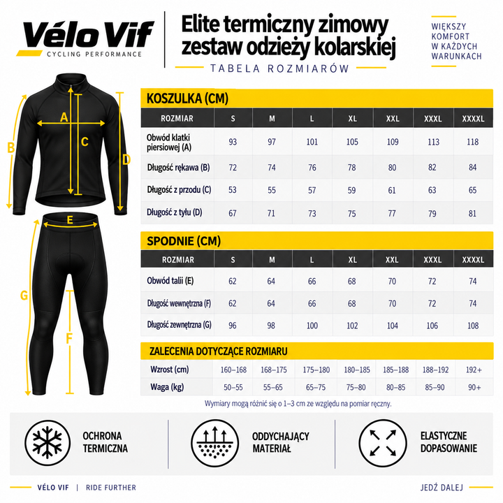 Vélo Vif | Elite termiczny zimowy zestaw odzieży kolarskiej