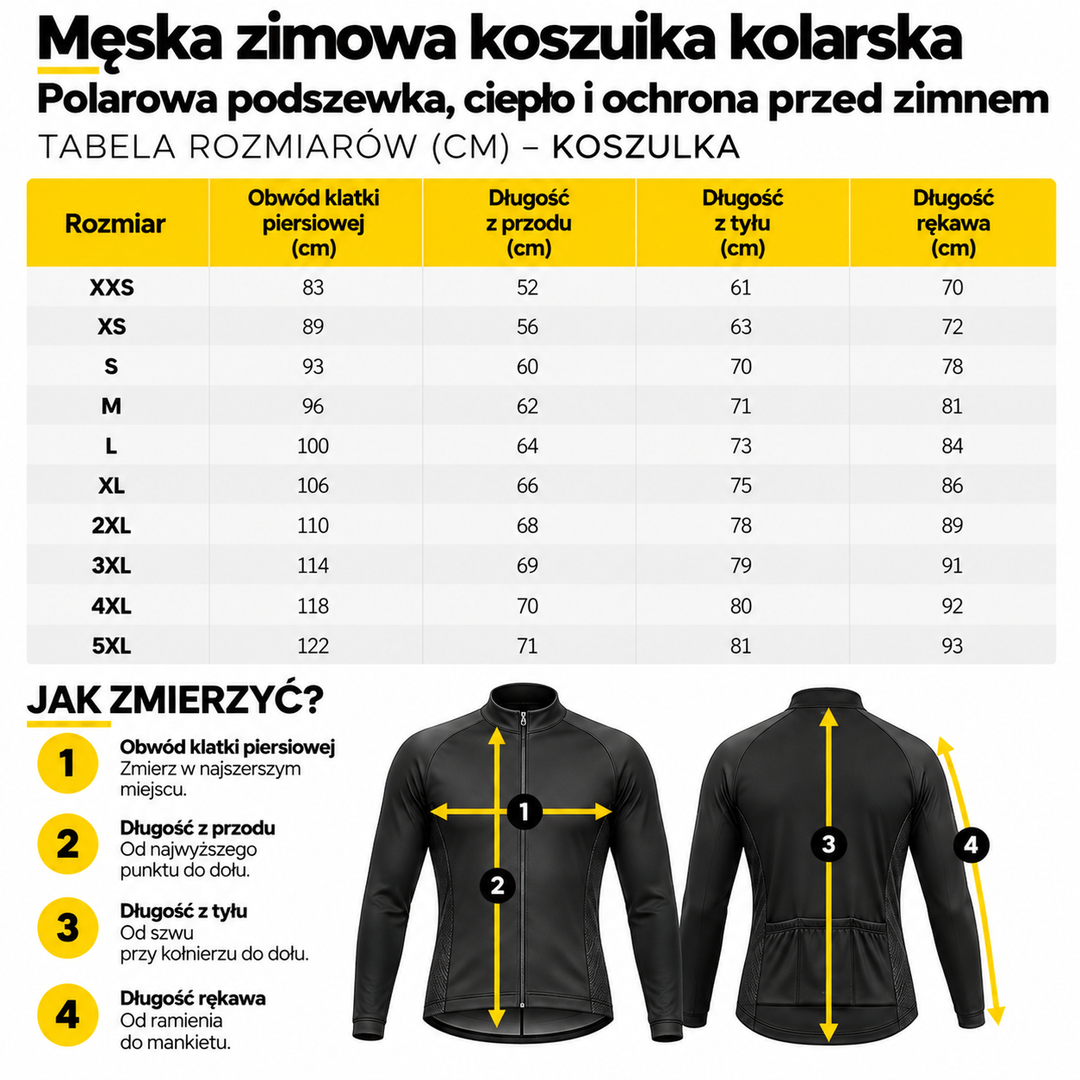 Męska zimowa koszulka kolarska | Polarowa podszewka, ciepło i ochrona przed zimnem