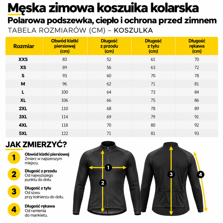Męska zimowa koszulka kolarska | Polarowa podszewka, ciepło i ochrona przed zimnem
