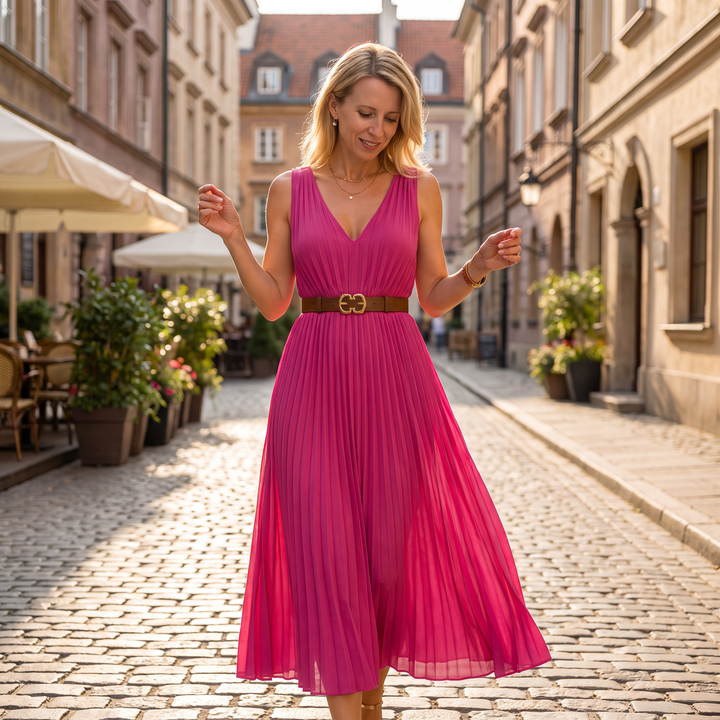 Shimmer Maxi™ – Plisowana Sukienka Maxi z Eleganckim Połyskiem