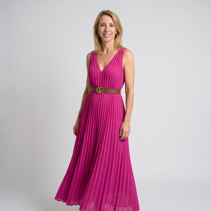 Shimmer Maxi™ – Plisowana Sukienka Maxi z Eleganckim Połyskiem