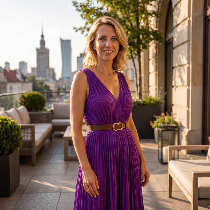 Shimmer Maxi™ – Plisowana Sukienka Maxi z Eleganckim Połyskiem