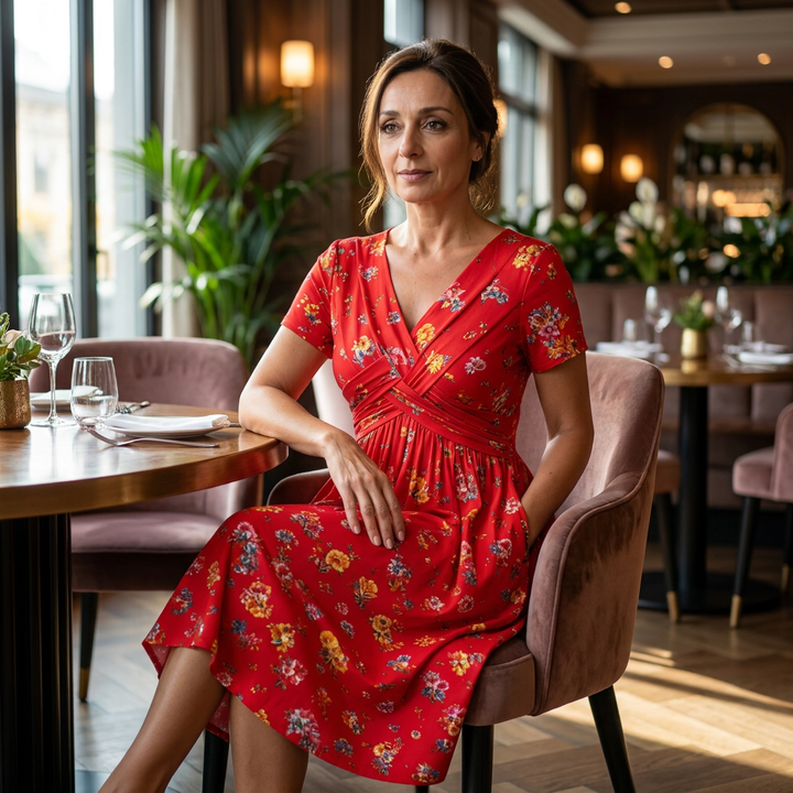 Sukienka w kwiaty z dekoltem w serek – Elegancki letni look