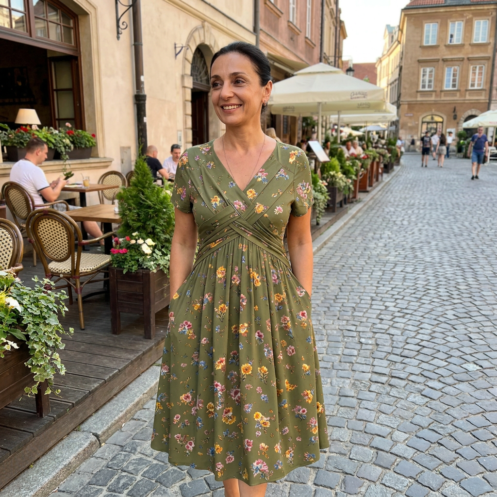 Sukienka w kwiaty z dekoltem w serek – Elegancki letni look