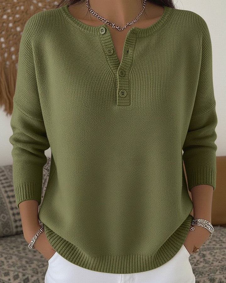 Helena™ | Sweter z dzianiny z guzikami przy dekolcie Henley