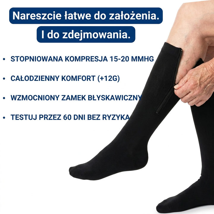 ZipFlex™ – Pończochy uciskowe z zamkiem do codziennego wsparcia nóg