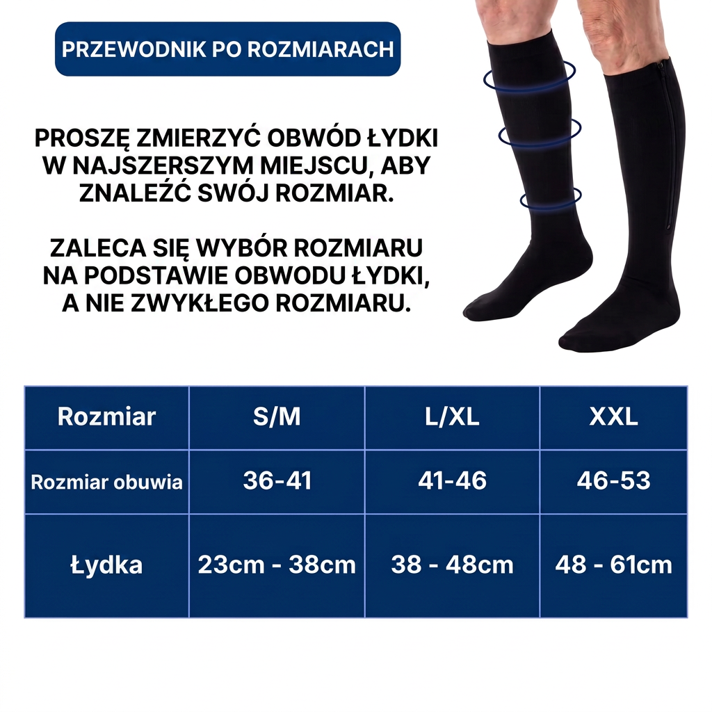 ZipFlex™ – Pończochy uciskowe z zamkiem do codziennego wsparcia nóg