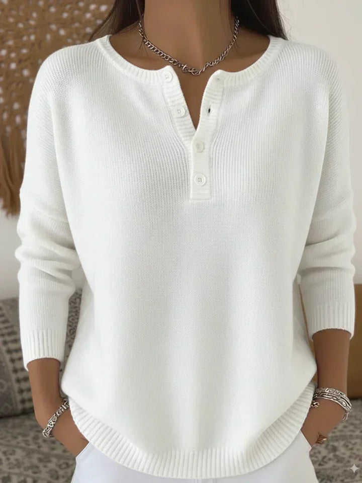 Helena™ | Sweter z dzianiny z guzikami przy dekolcie Henley