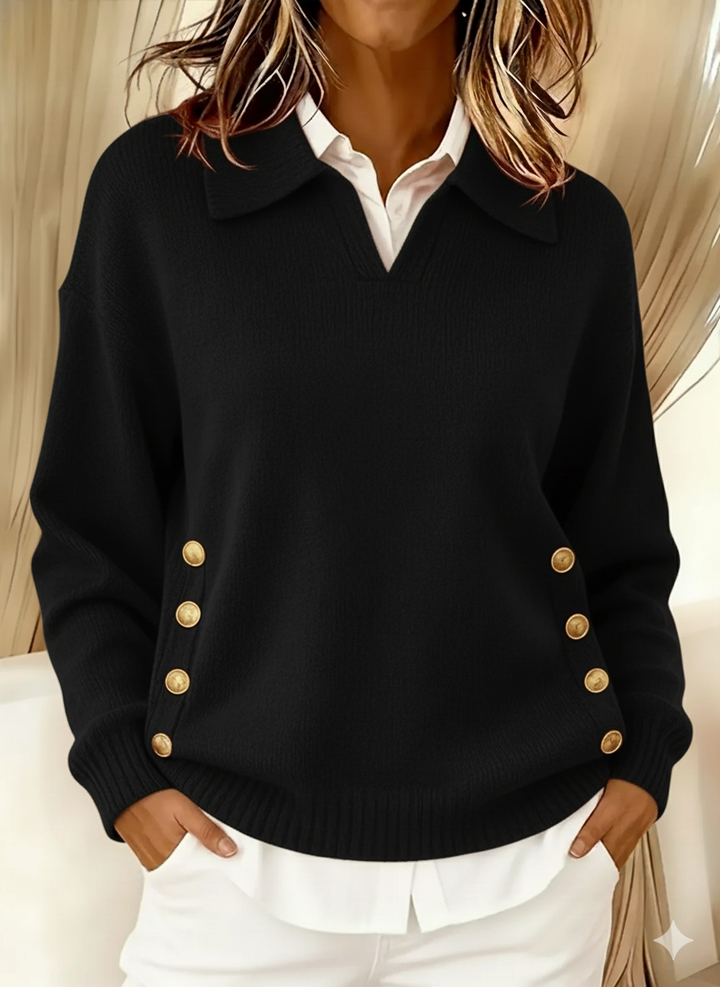 Vicenta™ | Sweter z kołnierzykiem polo i guzikami