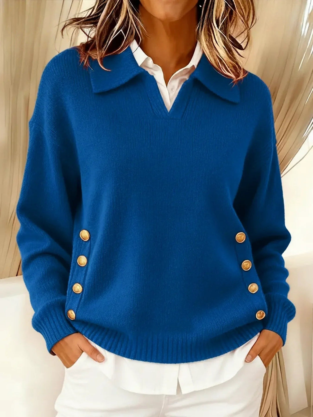 Vicenta™ | Sweter z kołnierzykiem polo i guzikami