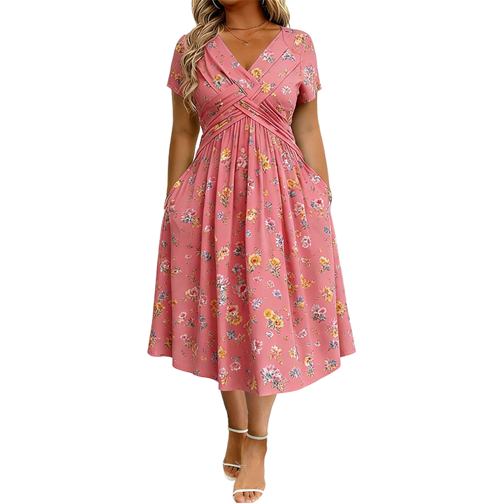 Sukienka w kwiaty z dekoltem w serek – Elegancki letni look