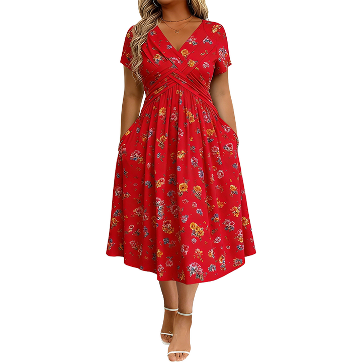 Sukienka w kwiaty z dekoltem w serek – Elegancki letni look